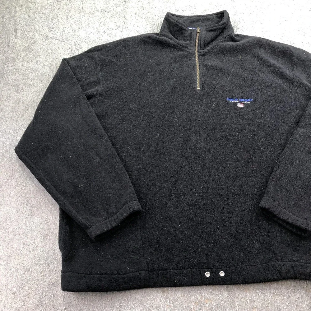 Vintage Polo Sport Ralph Lauren Sweater Mens XL Black 1/4 Zip Fleece Mock Neck